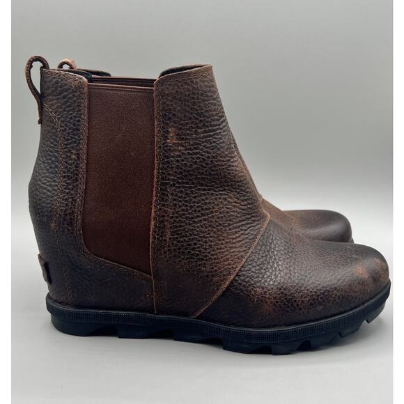 Sorel Joan of Arctic II Size 9.5 Brown Pebbles Leather Ankle Chelsea Wedge Boots - Picture 1 of 9